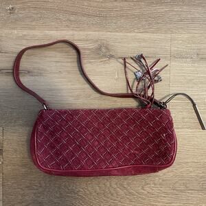 Elliott Lucca Burgundy Suede Woven Small Shoulder Bag w/Fringe Charms. EUC!